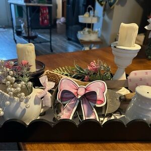 Decorative Tray with Pink Bow and Candles